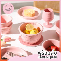 New!!【พร้อมส่ง】Pink Font เซ็ตจาน-ชาม+แก้ว เซรามิก ฟิวเกาหลีมาก ชมพูละมุนสุดๆเล้ยย Lassie Decor???