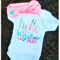 [COD] Childrens European and summer girls alphabet short-sleeved jumpsuit romper headband two-piece childrens ins