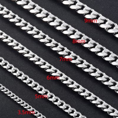 【CW】Hot Stainless Steel 3.5mm-8mm Cuban Chain Silver Color Waterproof Mens And Womens Necklace Jewelry