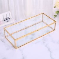 Golden Vintage Glass Lidded Box Edge Bracelet Keepsake Decorative Jewelry Display Personalized Large Clear Rectangle Box Rings B