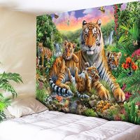 3D Tiger Tapestry Big Wall Hanging Psychedelic Tapestry Rainbow Waterfall Mountain Animal Wall Tapestry Boho Decor Wall Cloth