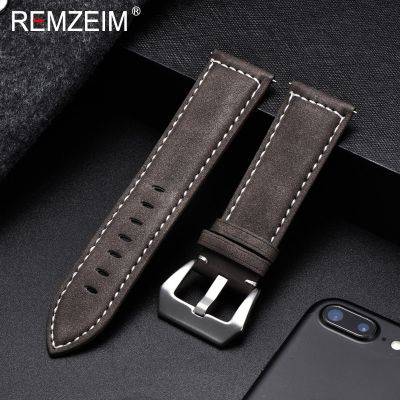 REMZEIM Vintage Brown Leather strap 18mm 20mm 22mm 24mm for Men Women Replacement Watchband Watches Bracelet Solid Buckle