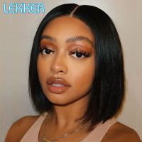 Lekker Wear and Go Short Straight Bob Human Hair Lace Wig For Women Brazilian Remy Hair Glueless Pixie Middle Part Lace Easy Wig