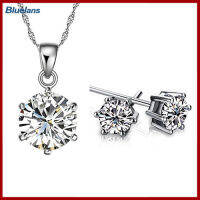 Bluelans®Zircon สร้อยคอพร้อมจี้และต่างหูชุด 2 ชิ้น