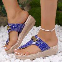 Hot sell Woman Fashion Chain Wedge Flip Flops 2023 Summer Thick Sole Non Slip Beach Slippers Roman Clip Toe Platform Sandals Plus Size 42