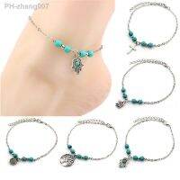 Bohemian Beach Turquoises Anklets for Women Lovely Fatima Hand/Tree/Cross Pendant Ankle Bracelets Girl Foot Chain Accesoires