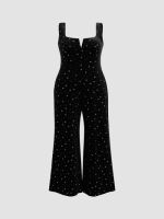 Cider Velvet Square Neck Star Pattern Flared Jumpsuit Curve &amp; Plus