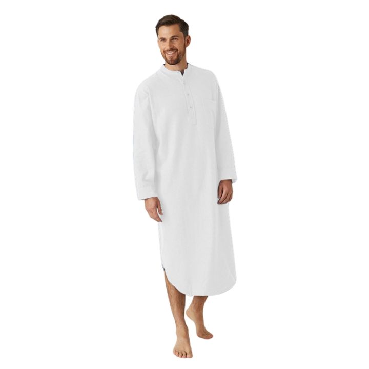 breathable-kaftan-night-เสื้อมุสลิมแบบดั้งเดิมเสื้อผ้าแขนยาว-henley-nightgown-men-s-nightshirt-มุสลิม-robes
