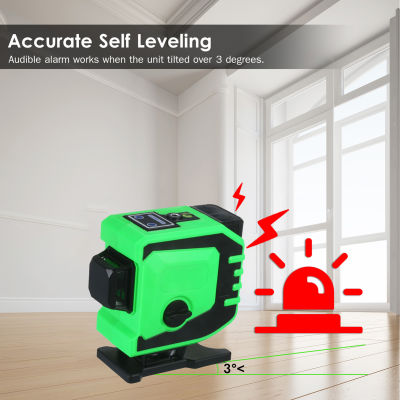 12 Lines L-aser Level Tool Self Leveler Spirit Level Green Beam 360°Precise Adjustment Self Leveling Tool 82ft Horizontal &amp; Vertical &amp; Cross Line Tilted Line Outdoor L-aser Leveler IP54 Waterproof with 2 Rechargeable B-attery Remote Control