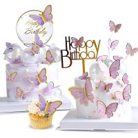 10pcs Diy Cake Decoration / Happy Birthday Theme Butterfly Paper Cake Topper / Pink Purple Fairy Butterfly Cake Decoration /Party Decor Dessert Cake Decor Butterfly