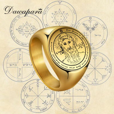 Dawapara Seal Of Solomon Viking Rings For Men Talisman Amulet Punk Ring Golden Stainless Steel Jewelry