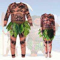 Moana Maui Tattoo T Shirt/Pants Halloween Adult Mens Women Cosplay Costumes With Leaves Decor Blattern Halloween Adult Cosplay