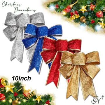5pcs/Pack Glittering Fabric Christmas Ribbon Bow Gift Knot Ribbon Ornaments  for Christmas Tree Presents Decoration(Red)