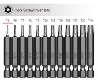 12ชิ้นสำหรับสว่านไฟฟ้าไขควงไขควง Torx 6.35มม. ก้านแม่เหล็ก S2ขนาดเส้นผ่าศูนย์กลาง50มม. ชิ้นส่วนเครื่องมือ