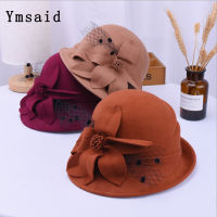 Lady Party Formal Hats Special Shade Fedora Hats Women Autumn and Winter Asymmetric Brim Vintage Gauze flower Wool Felt Hat