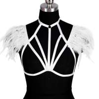 Wings Shoulder Bondage Goth Erotic Wear Rave Dance Straps Pentagram Lingerie Sexy Out Hollow Epaulettes Feather Bra Harness Body