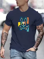 NianMiao Bunny Skull Pattern Mens T-shirt, Mens Casual Tee For Summer Outdoor, Gift For Men