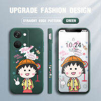 เคสโทรศัพท์สำหรับ OnePlus Nord 3 5G เคสมือถือการ์ตูนอะนิเมะ Chibi Maruko-Chan เด็กผู้หญิงพิมพ์ลายด้านข้างมีลวดลายขอบสี่เหลี่ยมปลอกซิลิโคนน้ำคลุมทั้งหมดเคสป้องกันทนแรงกระแทกกล้อง