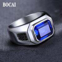 BOCAI 2022ใหม่100 บริสุทธิ์ S925เครื่องประดับเงินคลาสสิกสีน้ำเงินเข้ม Cubic Z Irconia 3A บรรยากาศส่วนบุคคลพังก์แนวโน้มแหวนผู้ชาย