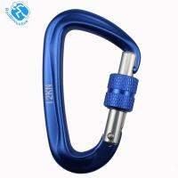 มาใหม่ล่าสุด Carabiner D รูปร่าง 12KN ROCK หัวเข็มขัดสำหรับการปีนความปลอดภัยล็อคนิรภัยหลัก (สีฟ้า/สีดำ)