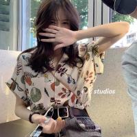 ?.? ??????? ?พร้อมส่ง?NO.75 เสื้อเชิ้ตชีฟอง สไตล์ฮ่องกง เสื้อแขนสั้นคอวี เชิ้ตลายดอกวินเทจ เสื้อผ้าแฟชั่น ผู้หญิง