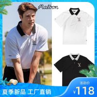 MALBON เสื้อยืดกอล์ฟแขนสั้นเสื้อโปโลสีขาวผู้ชายและผู้หญิงใหม่ฤดูใบไม้ผลิและฤดูร้อน2023กระต่ายแท้