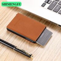 Automatic Card Holder Magnetic PU Leather Mini Men Wallet Business Card Case RFID Metal Card Cover Smart  ID Cardholder Women Card Holders