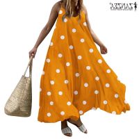 COD DSTGRTYTRUYUY ZANZEA Women V Neck Oversized Casual Beach Dots Party Long Dress