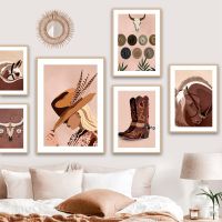 Sumanssa Western คาวบอยสาวม้า Feather Wall Art ภาพวาดผ้าใบ Nordic โปสเตอร์และพิมพ์รูปภาพสำหรับห้องนั่งเล่น Boho Home Decor New