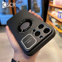 CSCR หน้าต่างขนาดใหญ่โลหะหรูหรา Magsafe เคสโทรศัพท์สำหรับ iPhone 11 12 13 14 15 Pro Max โลโก้เคสกันกระแทกหลุมฝาครอบชาร์จไร้สาย