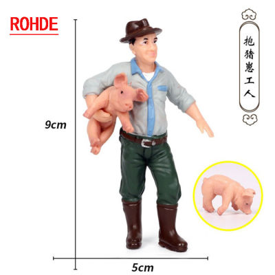 1 Set Childrens simulation static farmer model toy farmer peasant woman breeder and animal rancher plastic doll decoration