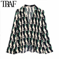 TRAF Women Fashion Flowing Printed Asymmetric Blouses Vintage Long Sleeve Button-up Female Shirts Blusas Chic Tops