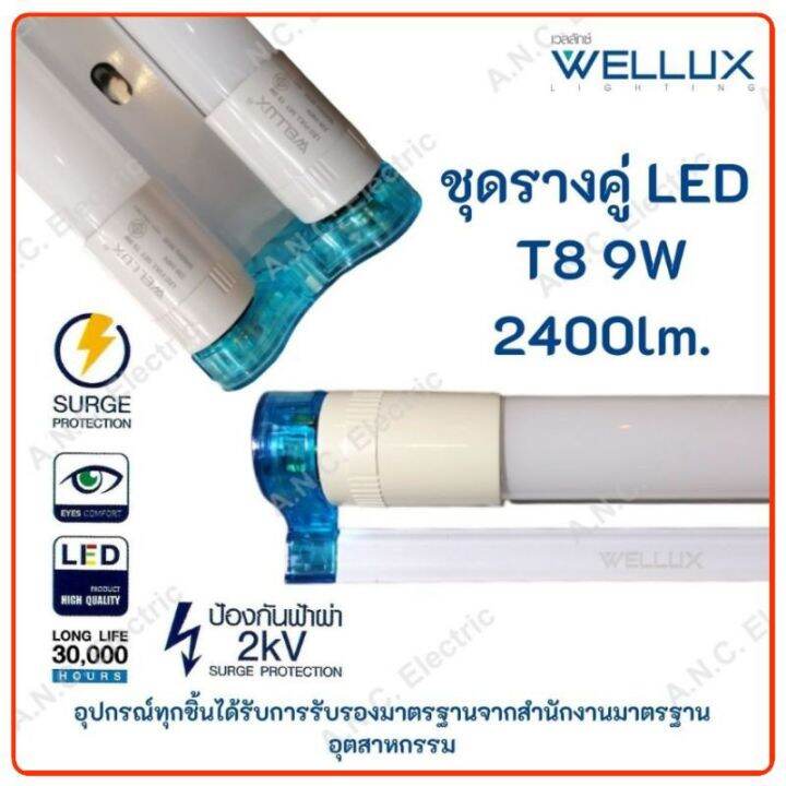 โปรโมชั่น-คุ้มค่า-wellux-ชุดรางคู่-พร้อมหลอด-led-t8-9w-สั้น-full-set-led-t8-รางพร้อมหลอด-รางหลอดไฟ-ราคาสุดคุ้ม-หลอด-ไฟ-หลอดไฟตกแต่ง-หลอดไฟบ้าน-หลอดไฟพลังแดด