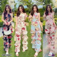 TT18687 Jumpsuit จั้มสูทขาระบาย ลายดอกไม้ Jumpsuit, jumpsuit, ruffled legs, floral pattern..