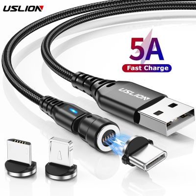 USLION 5A Magnetic Cable 540Rotate Fast Charging Type C Micro USB Phone Data Cord For iphone 14 13 Pro Max Xiaomi 12 POCO Realme Docks hargers Docks C