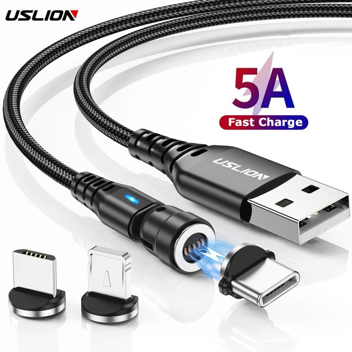 uslion-5a-magnetic-cable-540rotate-fast-charging-type-c-micro-usb-phone-data-cord-for-iphone-14-13-pro-max-xiaomi-12-poco-realme-docks-hargers-docks-c