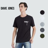 DAVIE JONES เสื้อยืดพิมพ์ลายโลโก้ ทรง Regular Fit สีขาว สีดำ สีเทา สีเขียว สีเทาเข้ม Logo Print T-Shirt BA0003WH BK TD GR CD