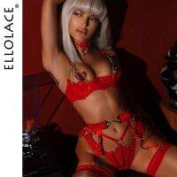 【jw】♛﹍  Ellolace Luxury Push Up Half Cup With Chain Hot Delicate Sissy Intimate