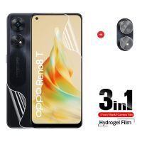 ฟิล์มไฮโดรเจล3in1ฟิล์มไฮโดรเจลด้านหน้าด้านหลังสำหรับ Reno8T OPPO Reno8 T Reno 8 T 8 T 8 T 5G 4G 2023G ปกป้องหน้าจอฟิล์มไฮดรอลิกแบบนิ่มป้องกันเลนส์คลุมทั้งหมดมองชัดเจนแบบ HD