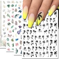 ☾ Nail Art Decals Black Tropical Coconut Tree Palms Leaf Summer Flowers Back Glue Nail Stickers Decoration For Nail Tips Beauty