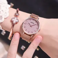 {Miracle Watch Store} นาฬิกาข้อมือควอทซ์แฟชั่นสไตล์เรียบหรูพร้อมสายหนังสแตนเลสสวยงามสไตล์เรียบง่าย