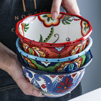 Bohemian Hand-painted Breakfast Bowls Ceramic Salad Bowl Plate Household Cereal Kitchen Tableware Ramen Bowl Soup Bowls