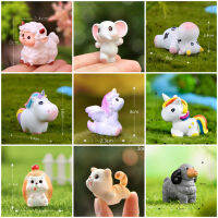 E 2-5 ซม.สัตว์น่ารัก Unicorn Figurine Kawaii Goose/วัว/Hedghog/แกะ Fairy Garden Miniature Terrarium ตกแต่งเดสก์ท็อปรูปปั้น-gnxk