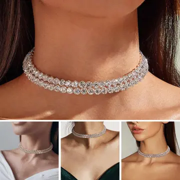 Jeairts Rhinestone Choker Necklace Silver Diamond Row Necklaces Sparkly Crystal Necklace Chain Jewerly Fashion Minimalist Party Prom Accessories for