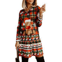 Christmas Womens A-Line Dress Printing O-Neck Long Sleeved Knittted SpringAutumn Casual Party Holiday Mini Dresses