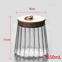 Transparent glass bottle sealed pot tea pot household food grade large capacity sugar pot bamboo cover kitchen supplies