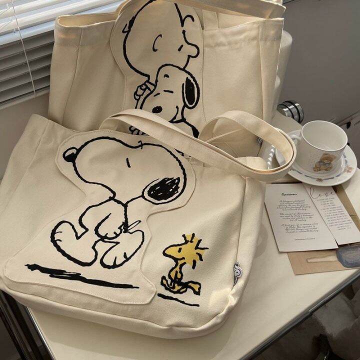 murioki-snoopy-canvas-bag-with-zipper-shoulder-cute-large-capacity-school-bags