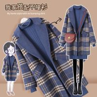 Spot parcel post plus Size Womens Clothing 200 Jin Fat Sister Autumn Suit Womens Fashionable Sweater Dress Plaid Coat Two-Piece Set