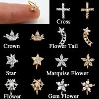 1PC Brass Handable Easy Open CrownCrossFlower Bendable Piercing Ear Tragus Cartilage Earring Nose Hoops Ring Jewelry