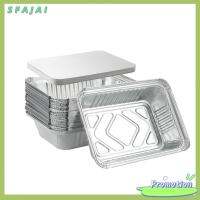 SFAJAI 50 PACK 34ออนซ์ออนซ์ กระทะฟอยล์อลูมิเนียม 6.3x8.7นิ้ว ทนทานสำหรับงานหนัก กระทะอบขนม แบบพกพาได้ มีฝาปิด กล่องขนมปังใช้แล้วทิ้ง การทำอาหารการทำอาหาร